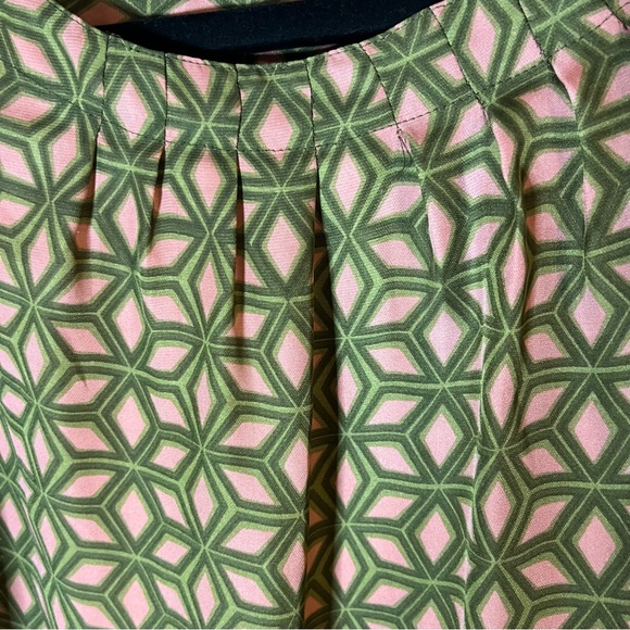 Retro Fossil A-Line Dress | Mid Century Mod Pink Green Geometric Pattern Size M - Picture 7 of 10